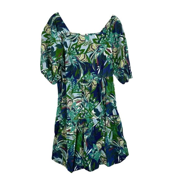 Mile Gabrielle Dresses & Skirts - Colorful Floral Milkmaid Dress Blue L Tropical Summer Smock Preppy Artsy Chic